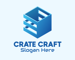Crate - 3D Blue Tech Box logo design