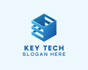 3D Blue Tech Box logo design