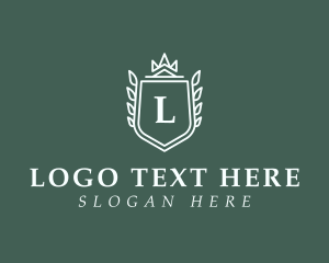 Linear - Leaf Shield Crown logo design