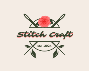 Stitch - Floral Rose Needle logo design
