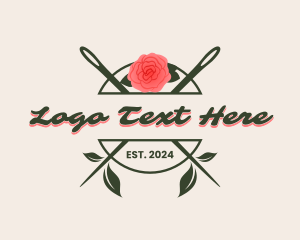 Stitch - Floral Rose Needle logo design