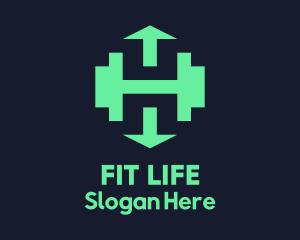 Green Dumbbell Arrow Fitness logo design