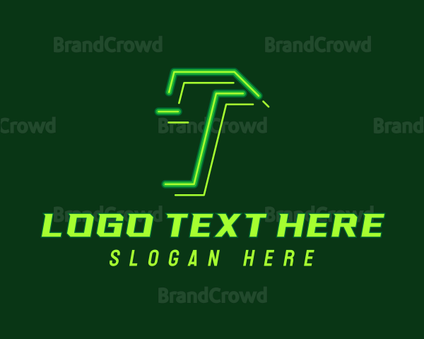 Neon Retro Gaming Letter T Logo