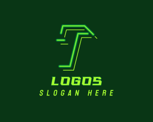 Neon Retro Gaming Letter T Logo