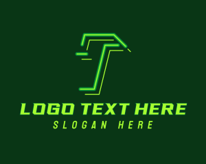 Tetris - Neon Retro Gaming Letter T logo design