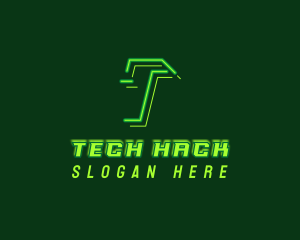 Neon Retro Gaming Letter T logo design