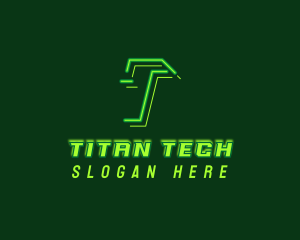 Neon Retro Gaming Letter T logo design