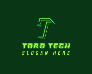 Neon Retro Gaming Letter T logo design