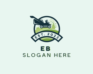 Emblem - Lawn Mower Grass Cutting logo design