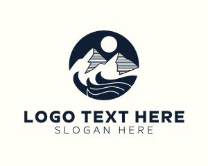 Hiker - Mountain Wave Landscape logo design