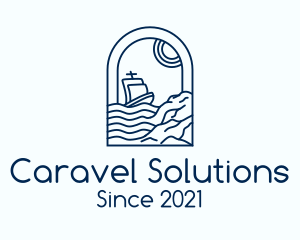 Caravel - Rocky Sea Sailing Boat logo design