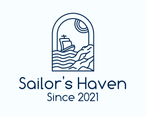 Rocky Sea Sailing Boat logo design