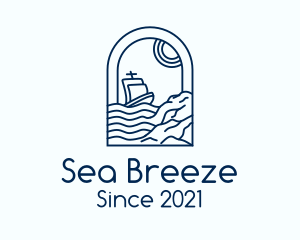 Rocky Sea Sailing Boat logo design