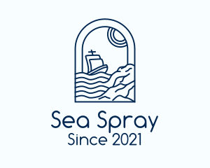 Rocky Sea Sailing Boat logo design