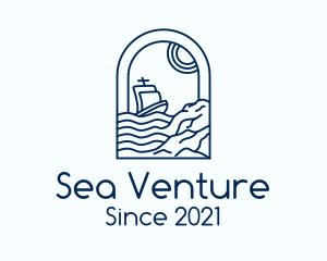 Rocky Sea Sailing Boat logo design