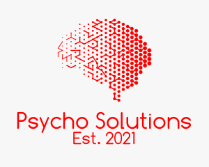 Psycho - Red Digital Brain logo design