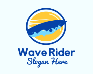 Surfboard - Surfing Waves Badge logo design