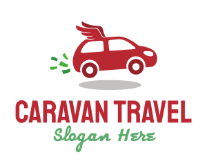 Caravan - Red Flying Car Wings logo design