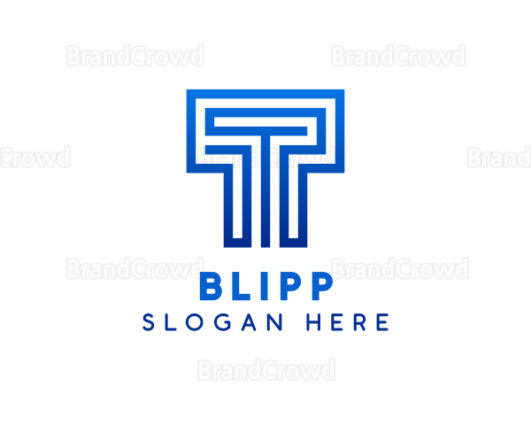 Blue Maze Letter T Logo