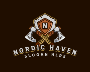 Nordic - Viking Shield Axe logo design