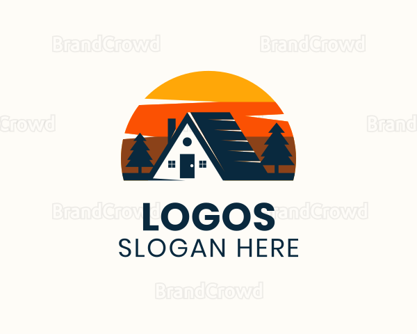 Cabin Forest Sunset Logo