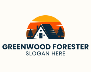 Cabin Forest Sunset logo design