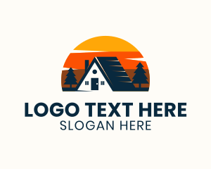 Lodging - Cabin Forest Sunset logo design