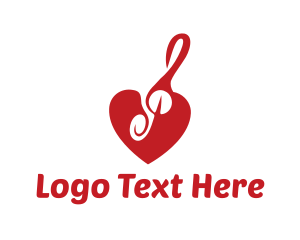Music - Red Heart Music Note logo design