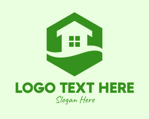 Village - Green Hexagon House logo design