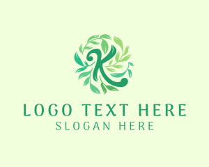 Vegan - Green Leaves Letter K logo design