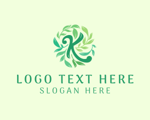 Calligraphic - Green Leaves Letter K logo design