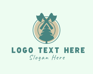 Forest - Pine Tree Forest Axe logo design
