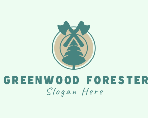 Forester - Pine Tree Forest Axe logo design