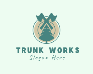 Trunk - Pine Tree Forest Axe logo design