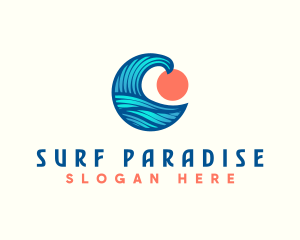 Surfing Ocean Wave logo design