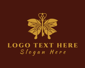 Keysmith - Gold Key Burtterfly logo design