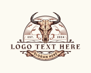 Cowboy - Bull Skull Horn logo design