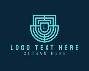 Industry - Digital Labyrinth Maze Shield logo design