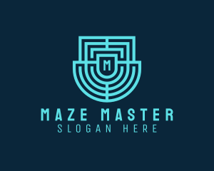 Digital Labyrinth Maze Shield logo design