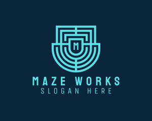 Digital Labyrinth Maze Shield logo design