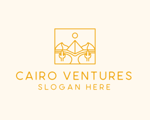 Cairo - Golden Pyramid Line Art logo design