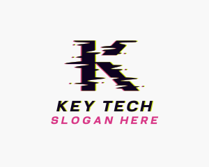 Cyber Glitch Letter K logo design