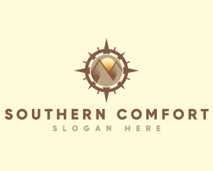 South - Mountain Peak Sunset Compass logo design