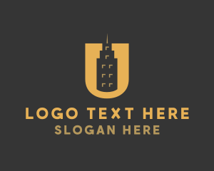 Letterform - Golden Tower Building Letter U logo design
