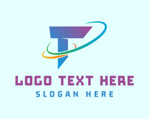 Blue - Space Orbit Letter T logo design
