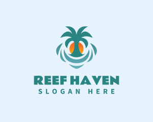 Palm Tree Sun Beach logo design