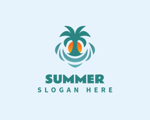 Palm Tree Sun Beach logo design