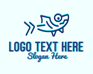 Seafood - Blue Monoline Shark logo design