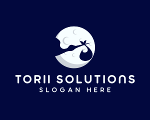 Moonlight Moon Stork Bird logo design