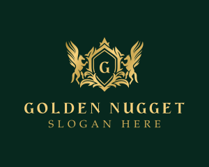 Gold Pegasus Shield logo design